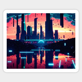 Funky synthwave city Sticker